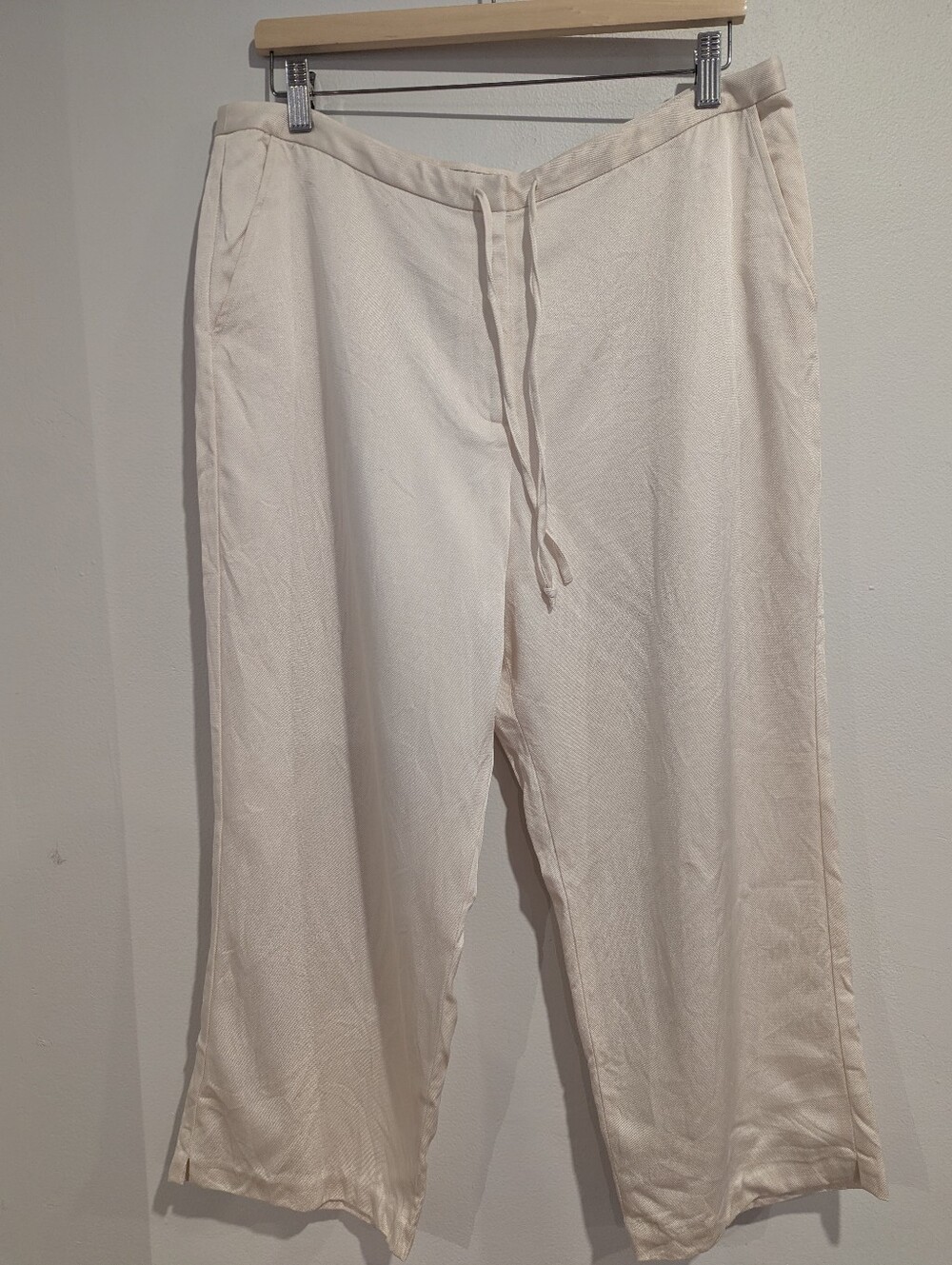 Tommy Bahama Women's Silk & Cotton Light Cream Drawstring Wide-Leg Pants Size 14
